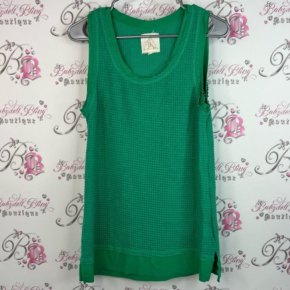 Jk daily tank top waffle knit thermal tank Green Sleeveless Top